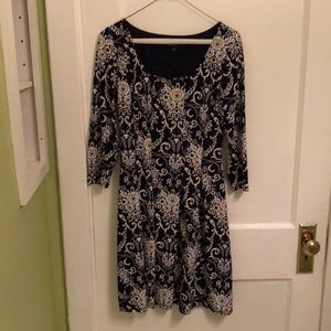 Long sleeve blue floral print dress
